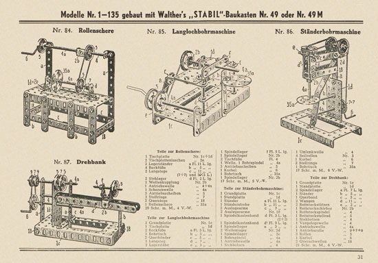 Walther Metall-Baukasten Stabil Katalog 1952