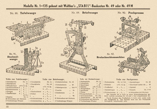 Walther Metall-Baukasten Stabil Katalog 1952