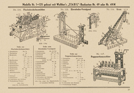 Walther Metall-Baukasten Stabil Katalog 1952