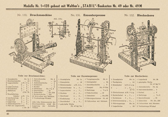 Walther Metall-Baukasten Stabil Katalog 1952