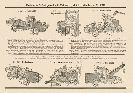 Walther Metall-Baukasten Stabil Katalog 1952