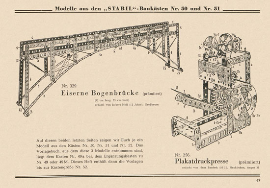 Walther Metall-Baukasten Stabil Katalog 1952