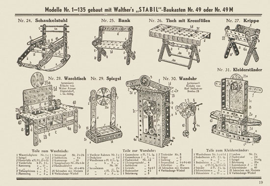 Walther Metall-Baukasten Stabil Katalog 1953