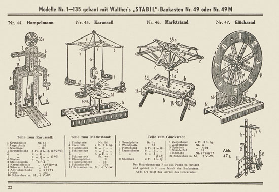 Walther Metall-Baukasten Stabil Katalog 1953