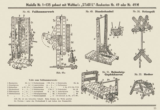 Walther Metall-Baukasten Stabil Katalog 1953