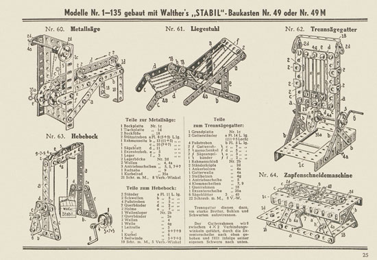 Walther Metall-Baukasten Stabil Katalog 1953