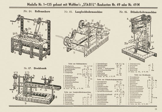 Walther Metall-Baukasten Stabil Katalog 1953