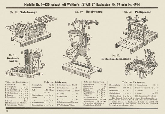 Walther Metall-Baukasten Stabil Katalog 1953