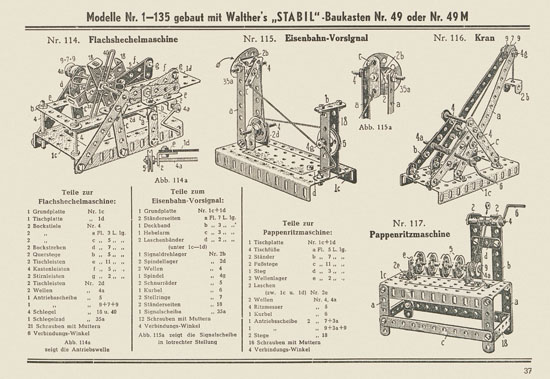 Walther Metall-Baukasten Stabil Katalog 1953