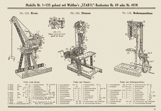 Walther Metall-Baukasten Stabil Katalog 1953