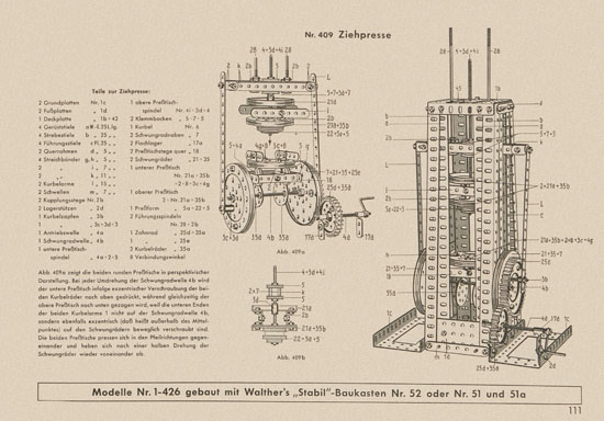 Walther Metall-Baukasten Stabil Katalog 1956