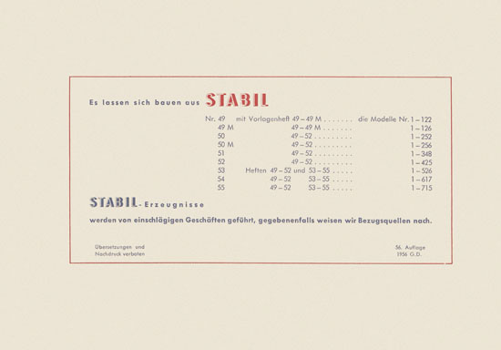 Walther Metall-Baukasten Stabil Katalog 1956