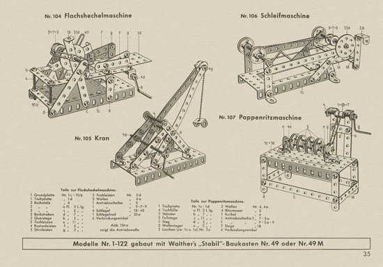 Walther Metall-Baukasten Stabil Katalog 1956