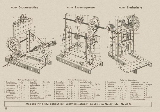 Walther Metall-Baukasten Stabil Katalog 1956