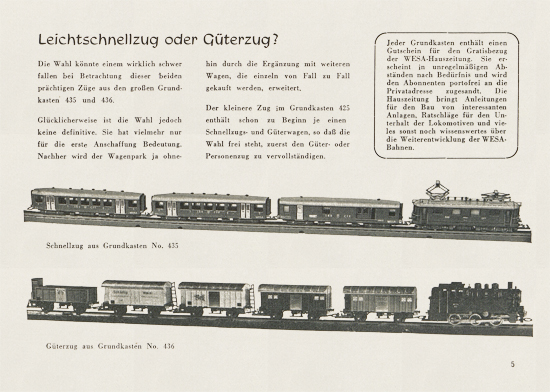 Wesa Elektrische Modelleisenbahn Spur 13 mm Katalog 1954