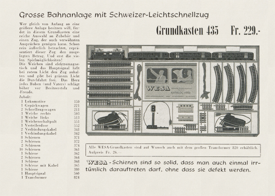 Wesa Elektrische Modelleisenbahn Spur 13 mm Katalog 1954