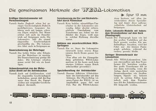 Wesa Elektrische Modelleisenbahn Spur 13 mm Katalog 1954