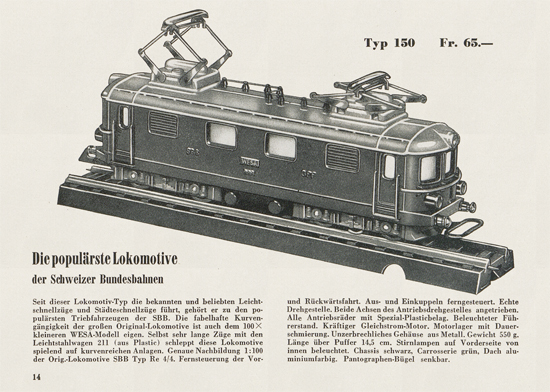 Wesa Elektrische Modelleisenbahn Spur 13 mm Katalog 1954