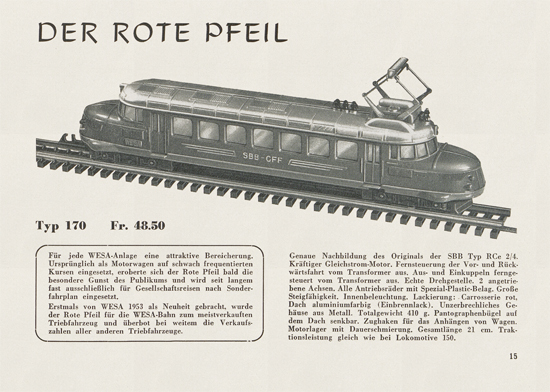 Wesa Elektrische Modelleisenbahn Spur 13 mm Katalog 1954