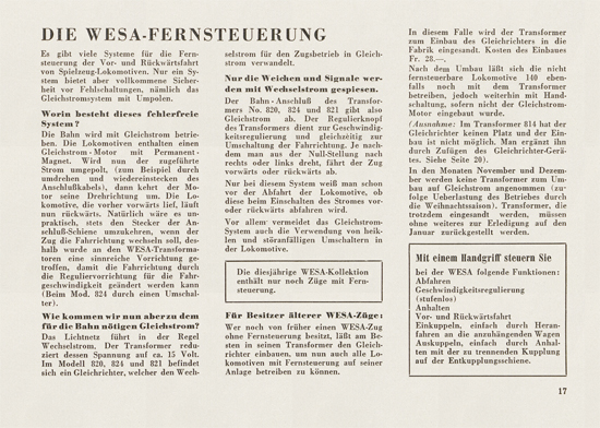 Wesa Elektrische Modelleisenbahn Spur 13 mm Katalog 1954