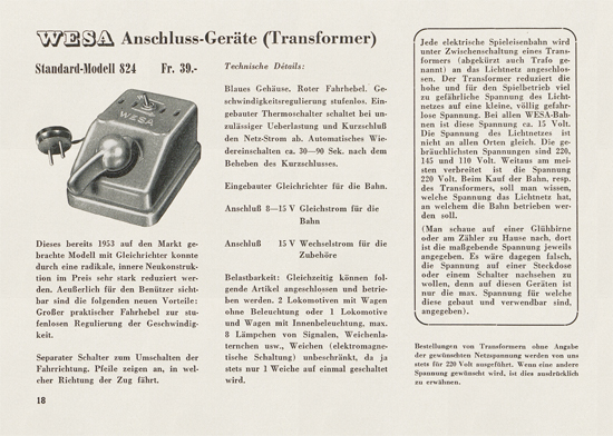 Wesa Elektrische Modelleisenbahn Spur 13 mm Katalog 1954