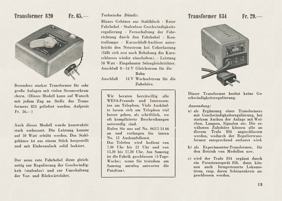 Wesa Elektrische Modelleisenbahn Spur 13 mm Katalog 1954