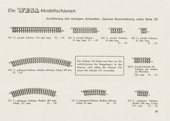 Wesa Elektrische Modelleisenbahn Spur 13 mm Katalog 1954