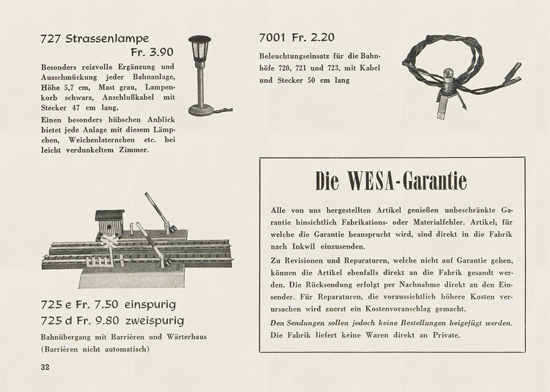 Wesa Elektrische Modelleisenbahn Spur 13 mm Katalog 1954