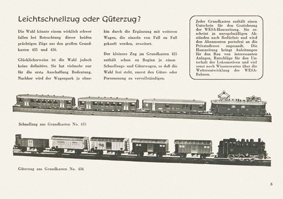 Wesa Elektrische Modelleisenbahn Spur 13 mm Katalog 1955