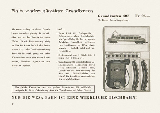 Wesa Elektrische Modelleisenbahn Spur 13 mm Katalog 1955