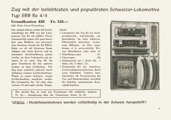 Wesa Elektrische Modelleisenbahn Spur 13 mm Katalog 1955