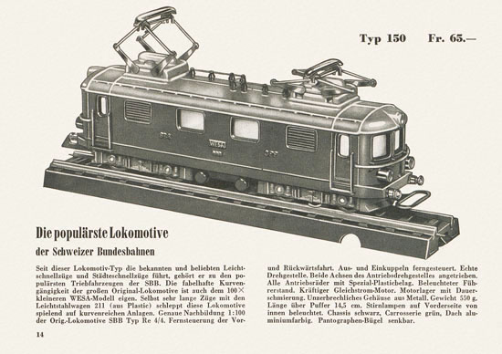 Wesa Elektrische Modelleisenbahn Spur 13 mm Katalog 1955