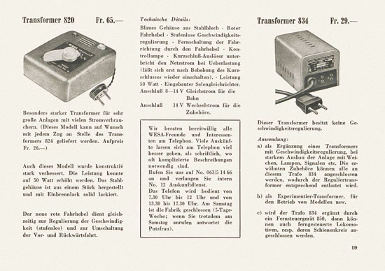 Wesa Elektrische Modelleisenbahn Spur 13 mm Katalog 1955