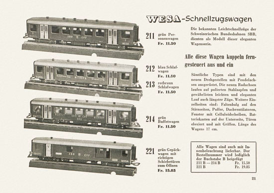 Wesa Elektrische Modelleisenbahn Spur 13 mm Katalog 1955