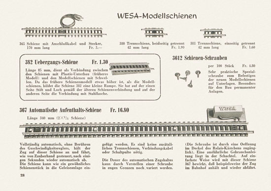 Wesa Elektrische Modelleisenbahn Spur 13 mm Katalog 1955