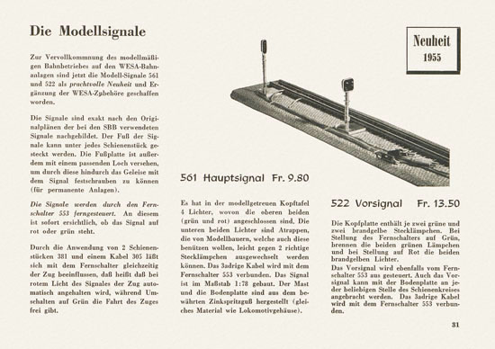 Wesa Elektrische Modelleisenbahn Spur 13 mm Katalog 1955