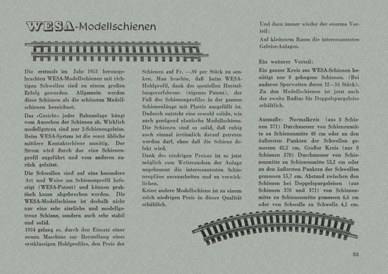 Wesa Elektrische Modelleisenbahn Spur 13 mm Katalog 1955