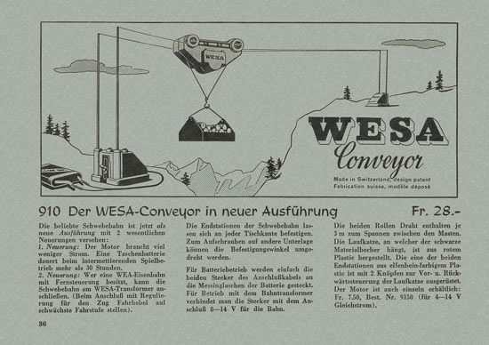 Wesa Elektrische Modelleisenbahn Spur 13 mm Katalog 1955