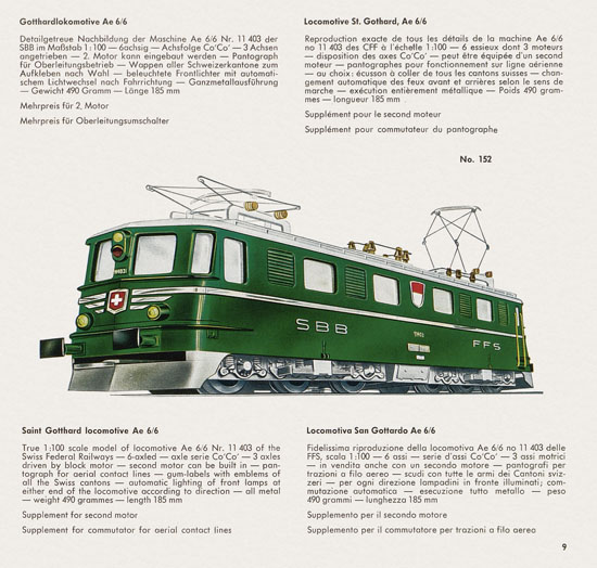 Wesa Schweizer Elektrische Modelleisenbahn Spur 13 mm Katalog 1960