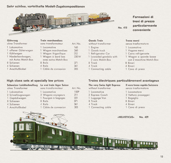 Wesa Schweizer Elektrische Modelleisenbahn Spur 13 mm Katalog 1960