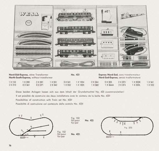 Wesa Schweizer Elektrische Modelleisenbahn Spur 13 mm Katalog 1960