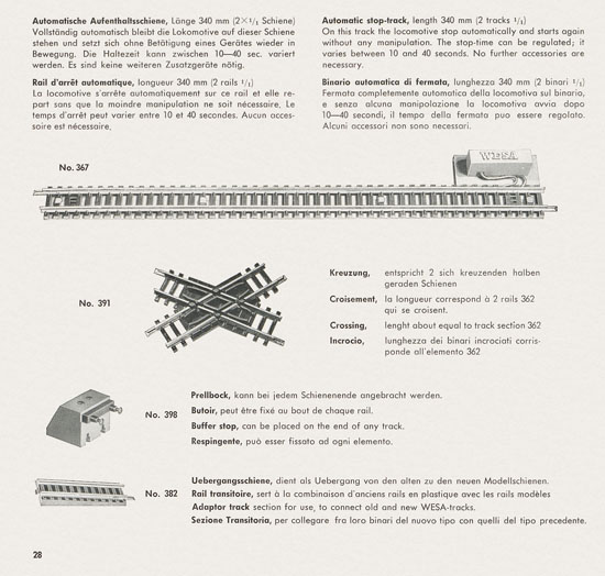 Wesa Schweizer Elektrische Modelleisenbahn Spur 13 mm Katalog 1960