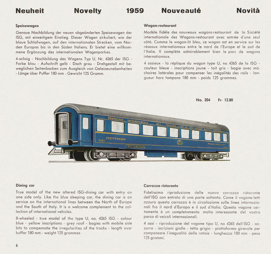 Wesa Schweizer Elektrische Modelleisenbahn Spur 13 mm Katalog 1959