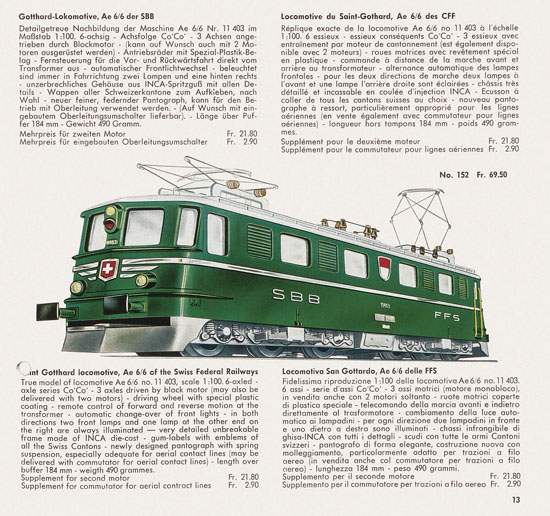 Wesa Schweizer Elektrische Modelleisenbahn Spur 13 mm Katalog 1959