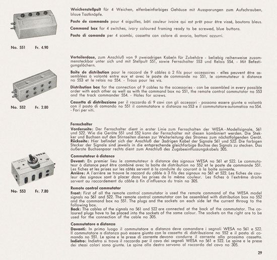 Wesa Schweizer Elektrische Modelleisenbahn Spur 13 mm Katalog 1959