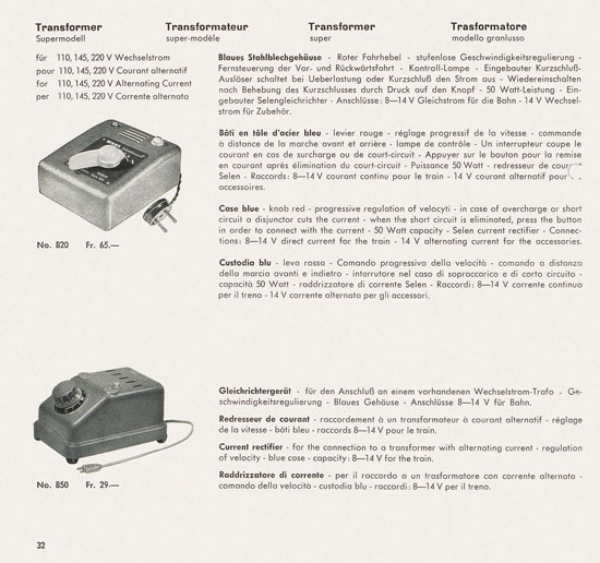 Wesa Schweizer Elektrische Modelleisenbahn Spur 13 mm Katalog 1959