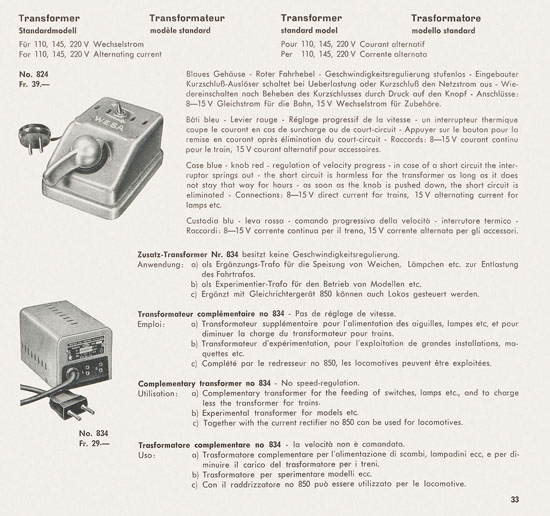 Wesa Schweizer Elektrische Modelleisenbahn Spur 13 mm Katalog 1959