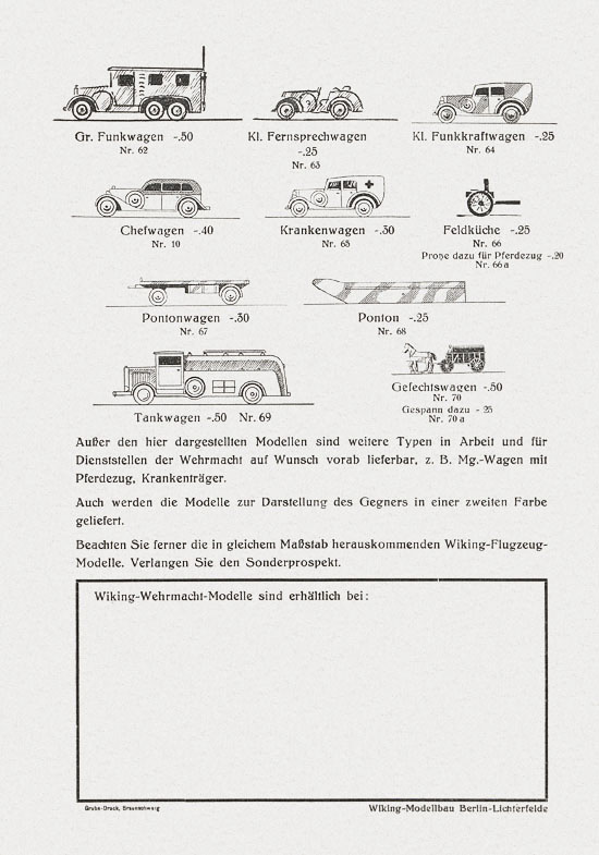 Wiking Wehrmachtmodelle 1939, Wiking Katalog 1939