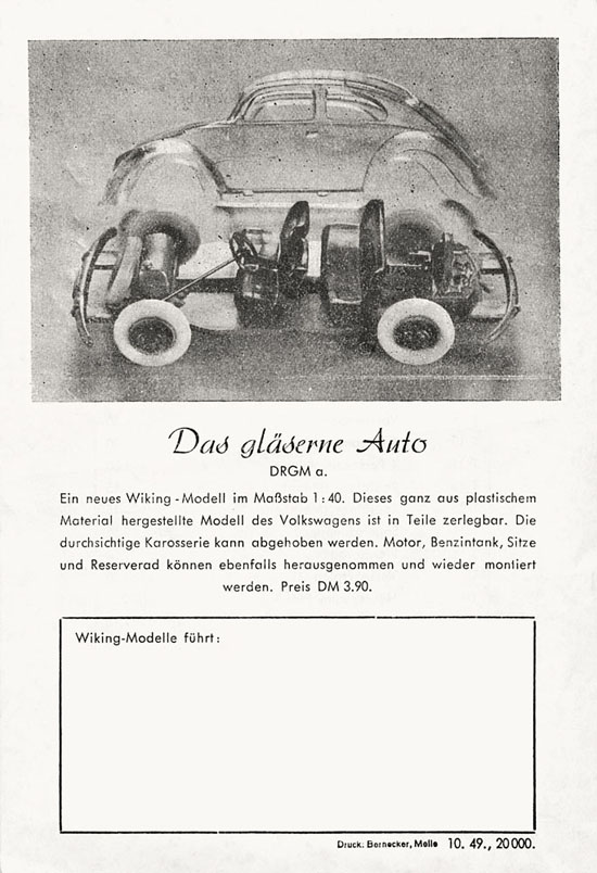 Wiking Katalog 1949, Wiking Modellbau Kataloge, Preisliste 1949, Bildpreisliste 1949, Verkehrsmodelle 1949