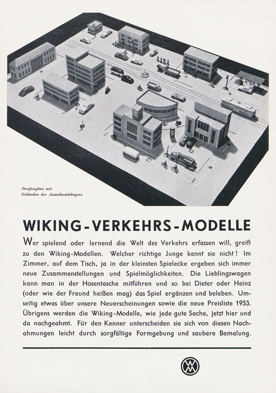 Wiking Katalog 1953, Wiking Modellbau Kataloge, Preisliste 1953, Bildpreisliste 1953, Verkehrsmodelle 1953